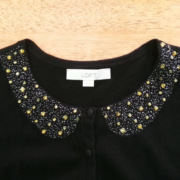 Loft Black Peter Pan Embellished Cardigan XS - Picture 3 of 6